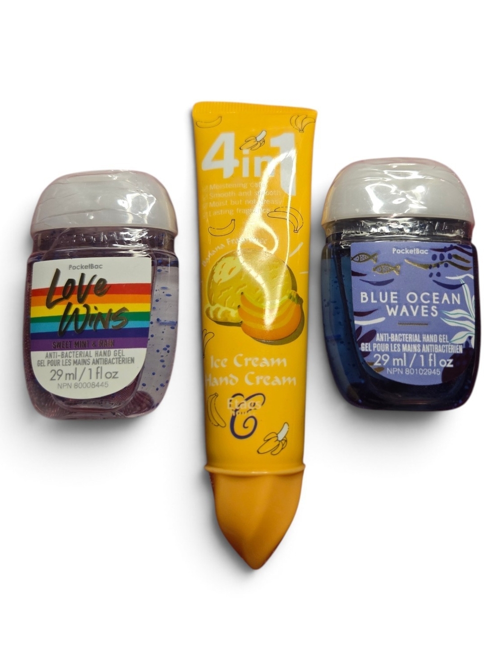 2x Antibacterial Hand Gels & 1x Banana Ice Cream 4-in-1 Hand Cream